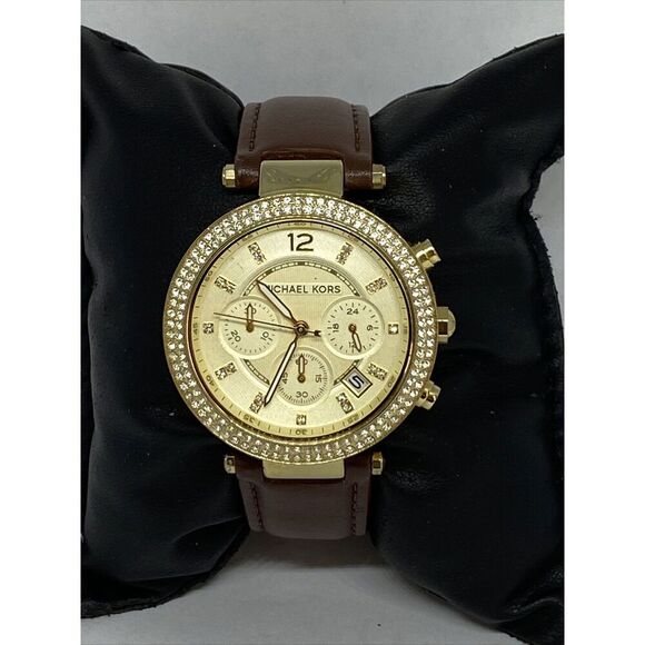 Michael Kors MK5632 Women's Brown Leather Analog Gold Dial Quartz Watch XX482 - Picture 1 of 12